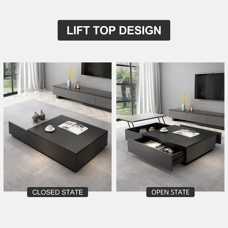 51.18" Lift Top Coffee Table with Hidden Storage Compartment and 2 Drawers