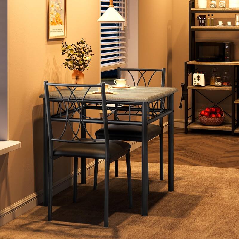 3-Piece Industrial Dining Set, Table with 2 Upholstered Chairs & Metal Legs, Space-Saving Breakfast Table Set
