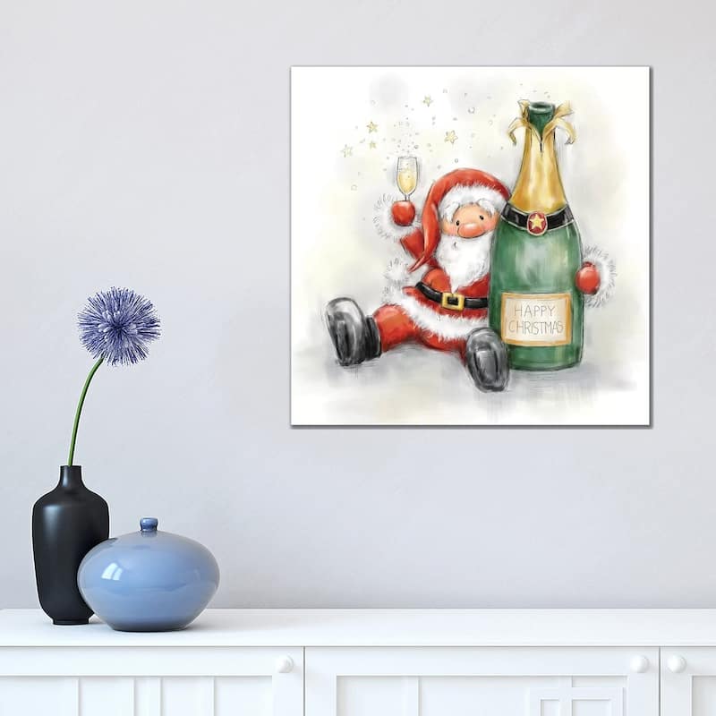 iCanvas "Santa Holding Bottle" by MAKIKO Canvas Print - 18x18x1.5