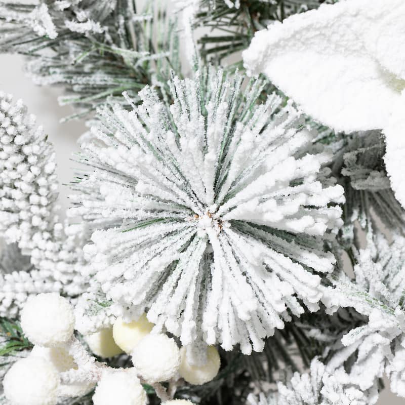 Glitzhome Set of 2/4 6ft Pre-Lit Flocked Greenery Pine White Poinsettia Christmas Garland
