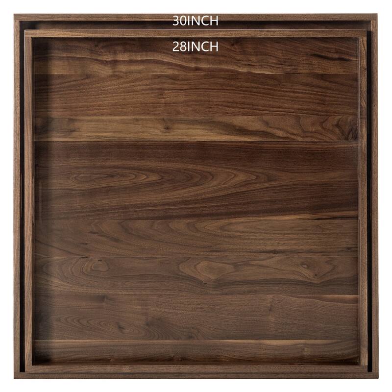 KINWELL Square Black Walnut Wood Serving Tray Ottoman Tray with Handles