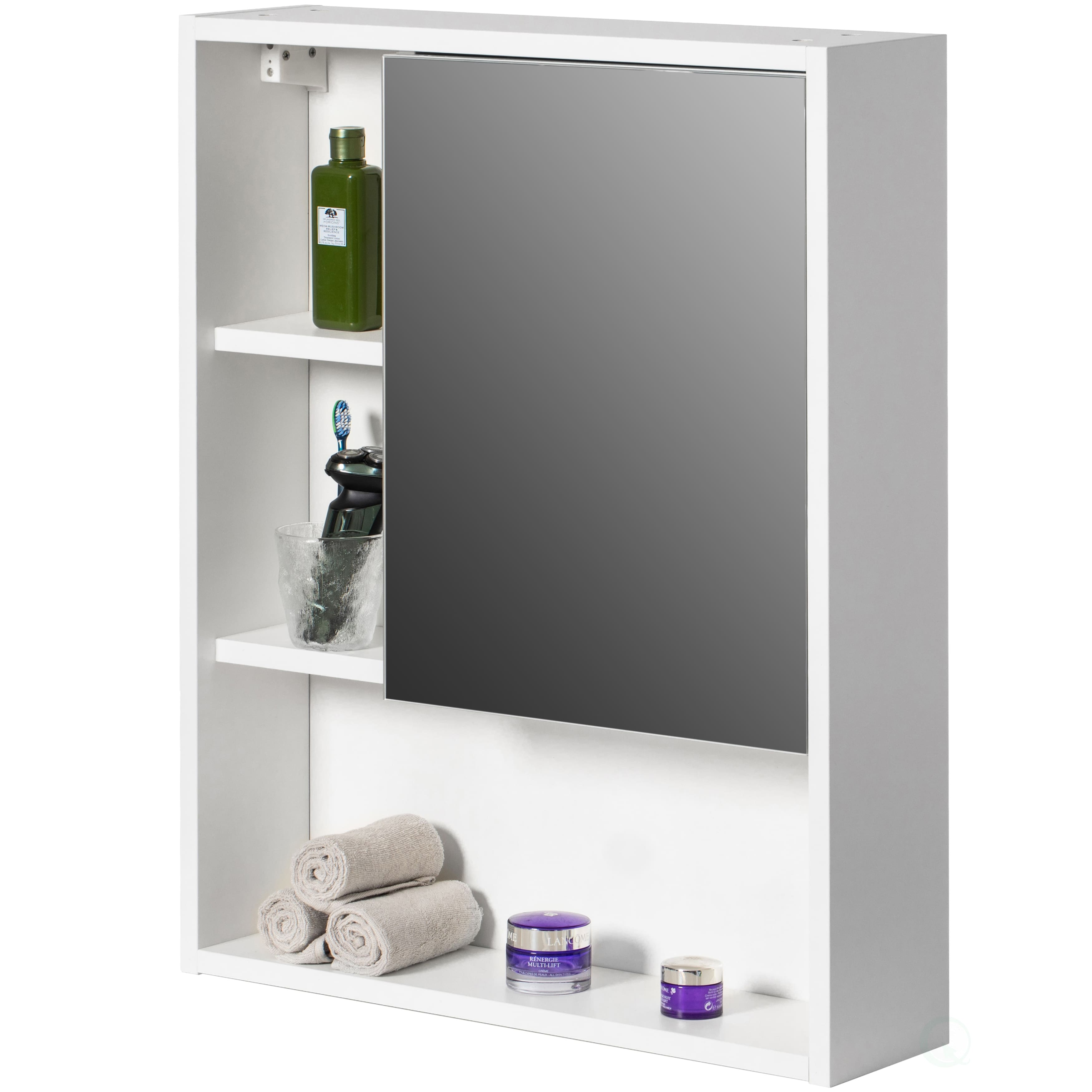 Wall Mount Bathroom Mirrored Storage Cabinet with Open Shelf | 2 ...