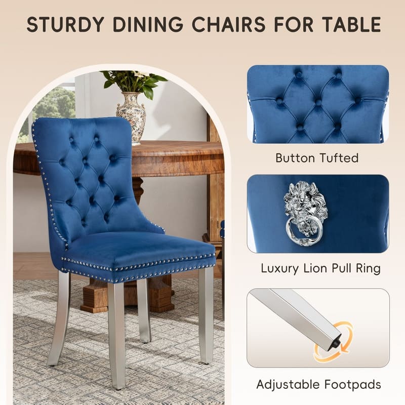 High-end Tufted Velvet Upholstered Nailhead Dining Chair Set of 4