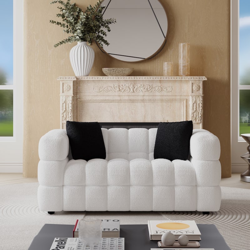 Wayna Modern Style Sofa, Sherpa Thick Cushion Double Loveseat - N/A - White