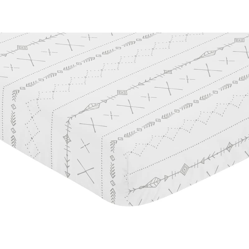 Sweet Jojo Designs Grey White Boho Tribal Forest Gray Woodland Forest Friends Unisex Boy or Girl Collection Fitted Crib Sheet