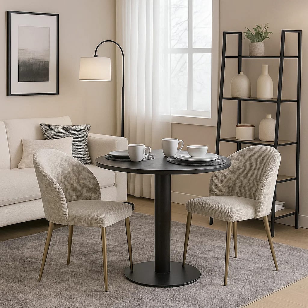 Geru Dining Side Chair Set of 2, Plush Padded Curved Back, Light Gray