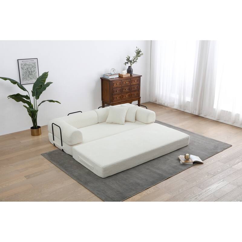 Convertible Sleeper Sofa Bed, Corduroy Folding Couch with Pillow