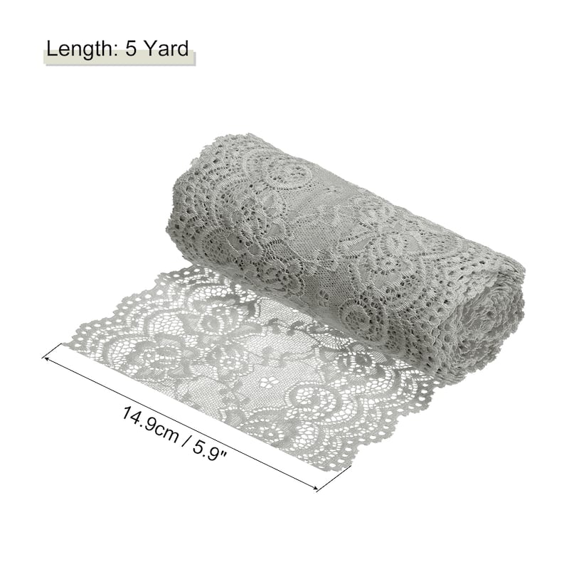 6 Inch Wide 5 Yard Lace Ribbon Floral Pattern Lace Trim Ribbon - Light Gray