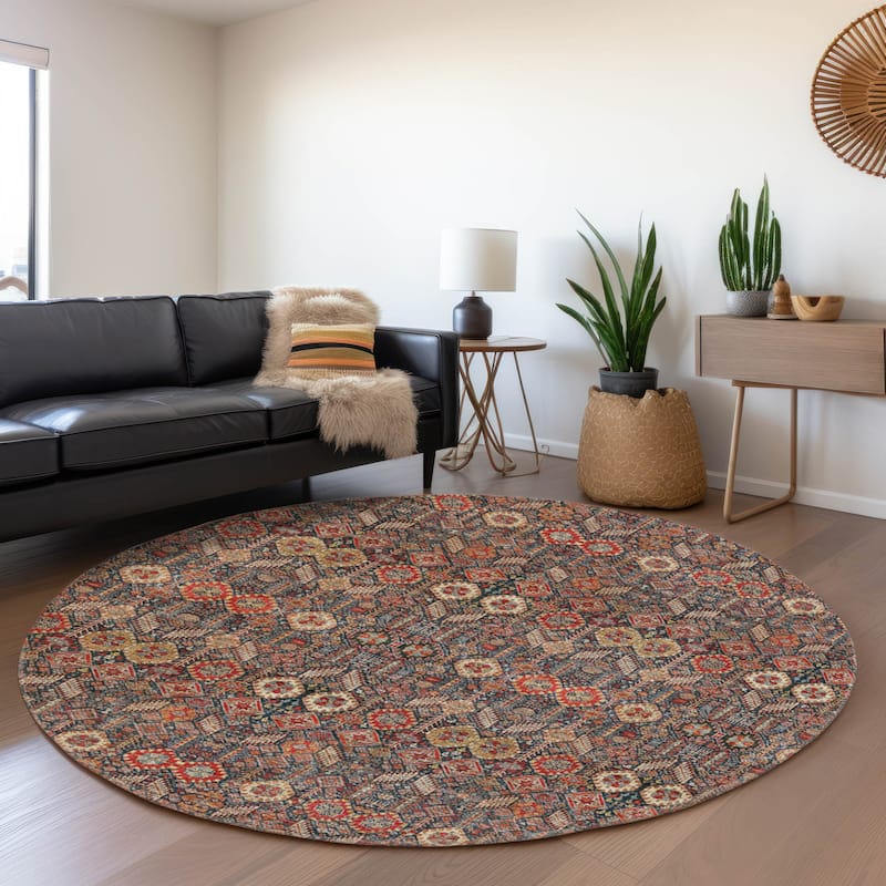Premium Washable Super Soft Boho Global Mayfield Rug - Red - 8' x 8' - Round