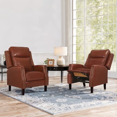 Genuine Leather Recliner Push Back Recliner Chair 3 Adjustable Armchair with Wooden Legs for Living Room, Bedroom