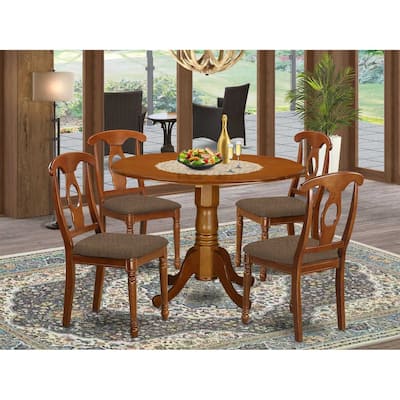 Kitchen Dining Set 5 Piece - Round Table & Chairs - Small Space Dinette Set - Saddle Brown Finish