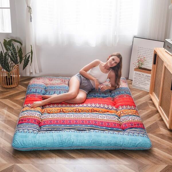 slide 1 of 18, Bohemian Retro Floor Mattress Vintage Floral Japanese Futon Mattress boho A - Full