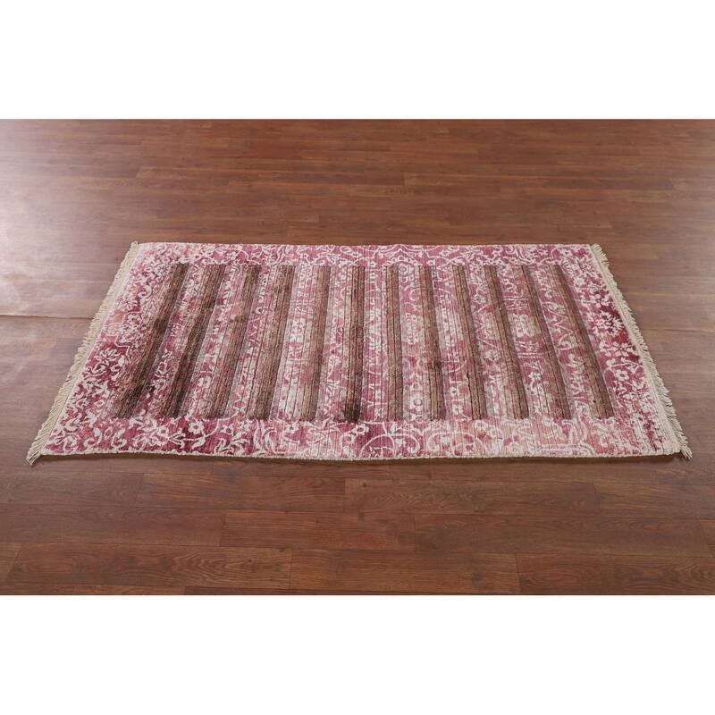 Striped / Abstract Accent Rug Hand-Knotted Modern Wool Carpet - 2'8"x 4'10"