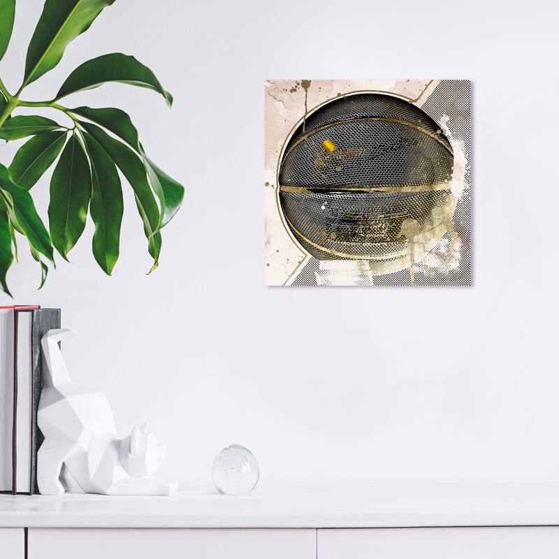 Wynwood Studio Prints Sports and Teams For a Basketball Game Black and Metallic Gold Glam Wall Art Canvas Print - 12 x 12