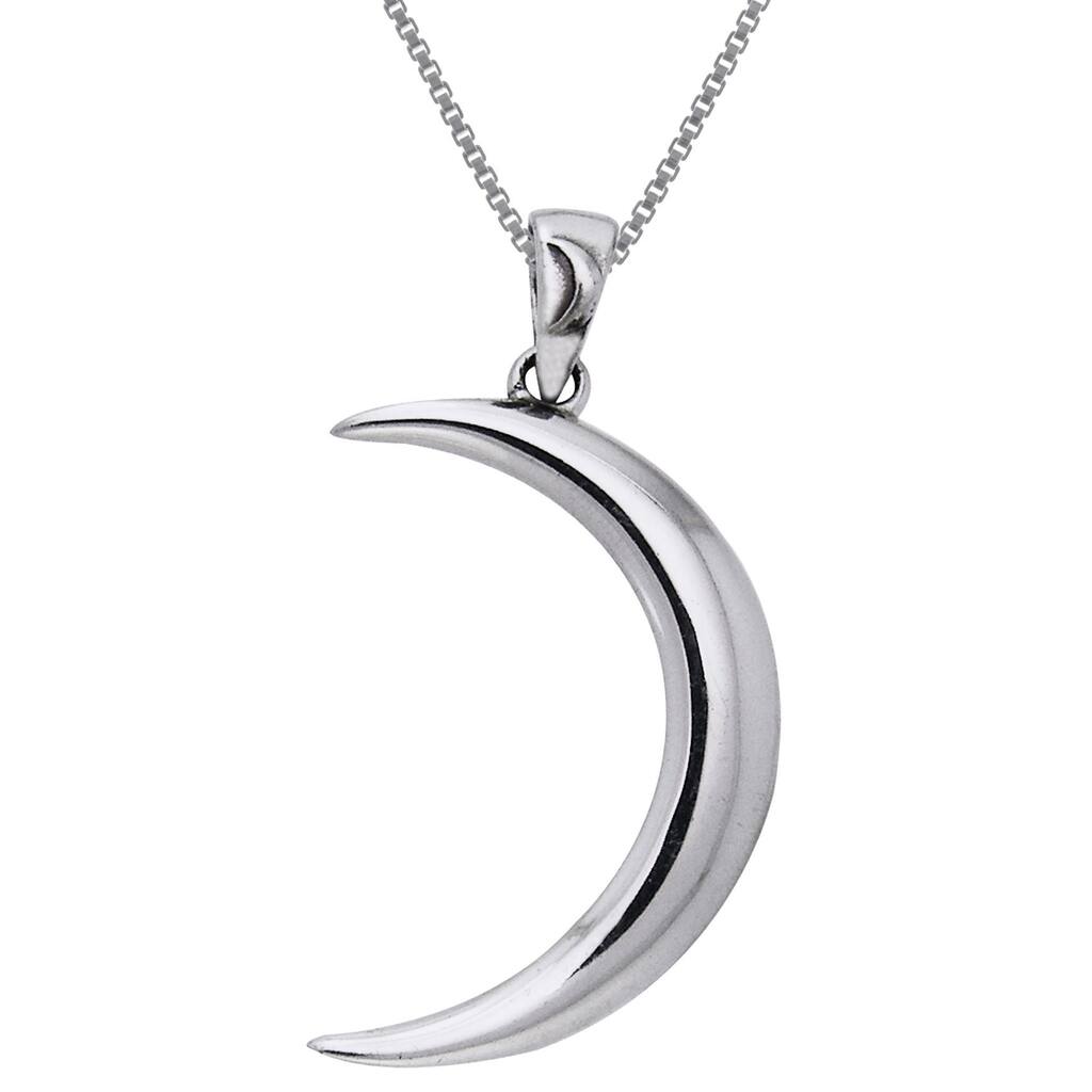 Sterling Silver Large Crescent Moon Necklace