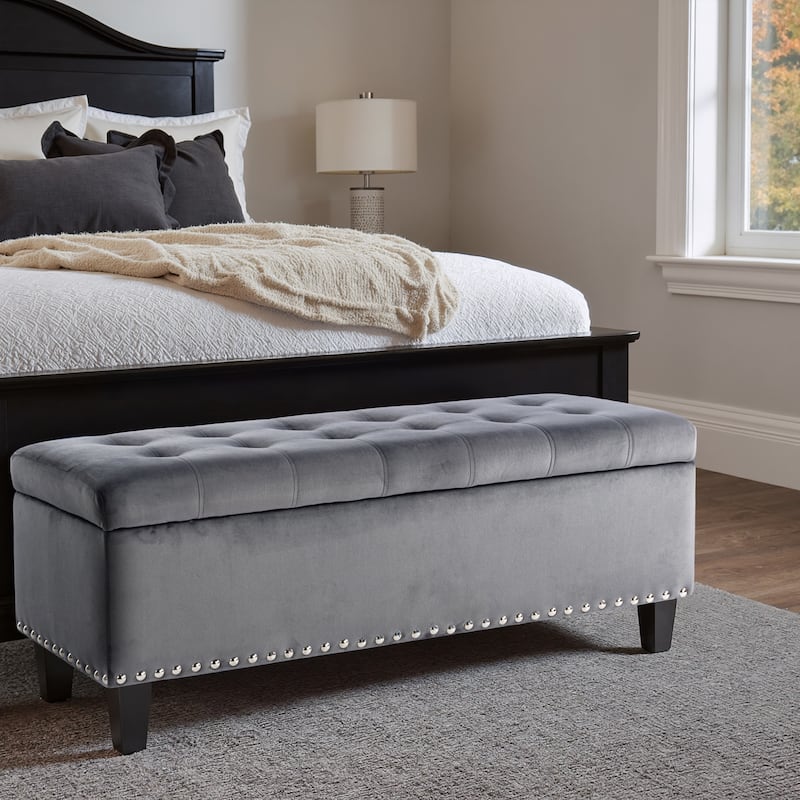 41" Storage Ottoman Tufted Upholstered Rectangle End of Bed Bench - Grey