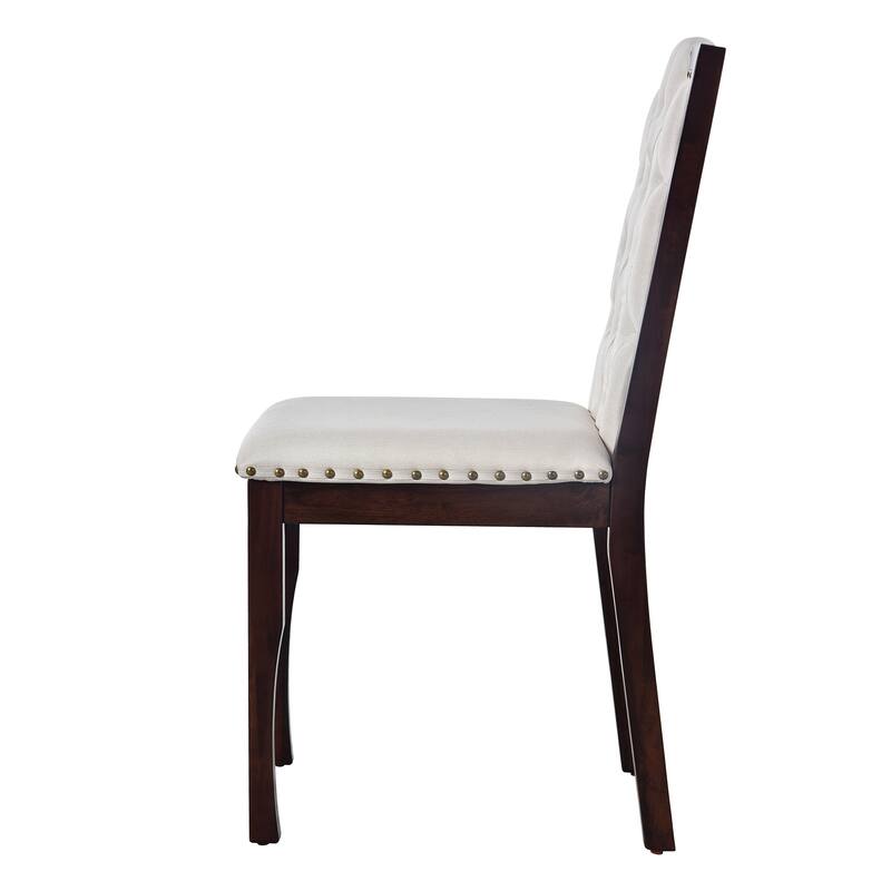 Upholstered Dining Chairs Set of 4 High Back Button Tufted Kitchen Chairs with Solid Wood Legs
