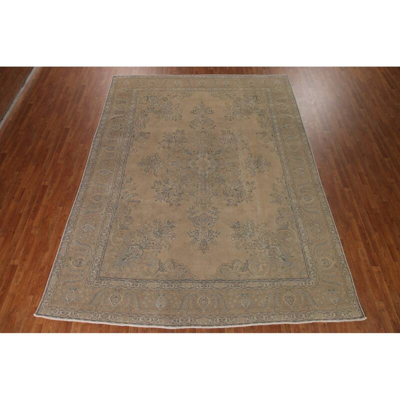 Brown Tabriz Persian Antique Area Rug Hand-knotted Wool Carpet - 9'6" x 12'9"