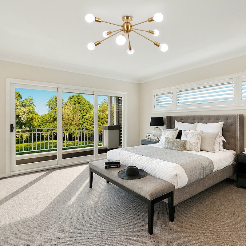 8-Light Sputnik Semi Flush Mount Chandelier for Bedroom Living Room