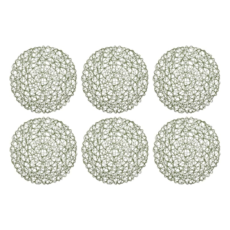 Design Imports Woven Paper Kitchen Placemat Set (Set of 6) - 15x15x1.18 - Round Artichoke Green