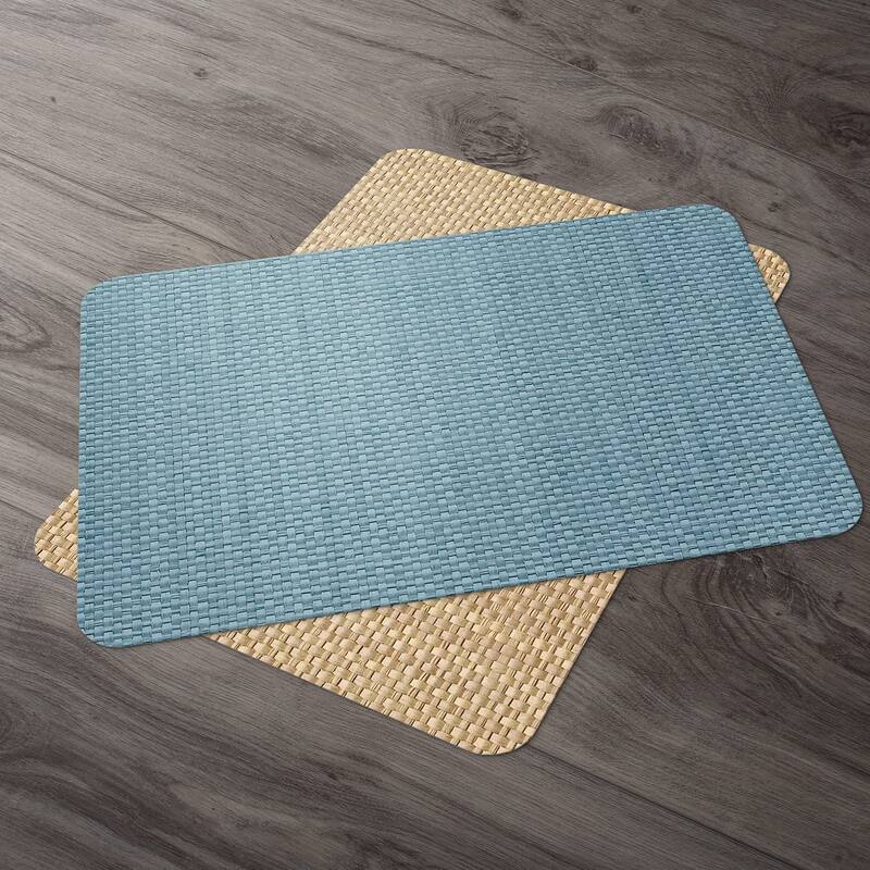 CounterArt Blue and Natural Basket Weave Design Reversible Easy Care Plastic Placemat Set of 4 Made in The USA