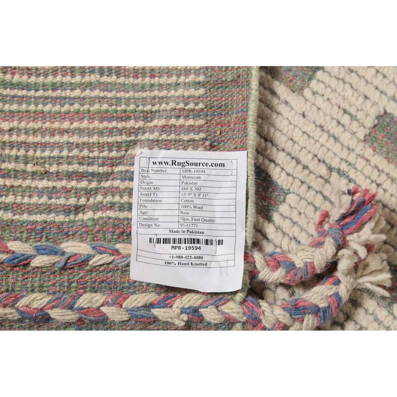 Modern Moroccan Large Area Rug Handmade Beige Wool Carpet - 9'11"x 15'9"