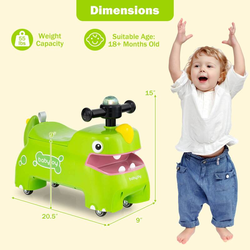 Babyjoy Ride on Toy Baby Dinosaur Sliding Car with4 Universal Casters - See Details