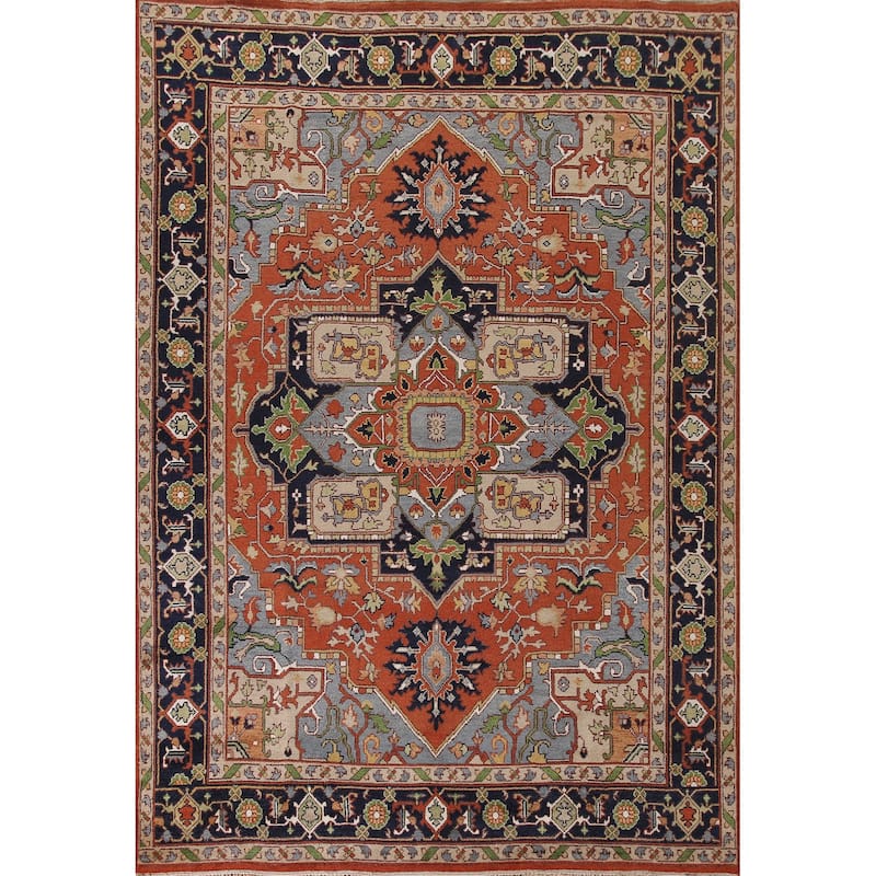 Orange Heriz Serapi Oriental Area Rug Hand-Knotted Wool Carpet - 9'0"x 11'11"