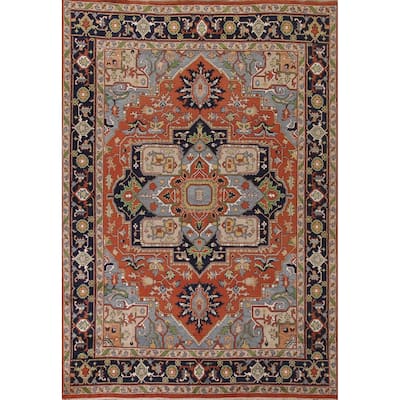 Orange Heriz Serapi Oriental Area Rug Hand-Knotted Wool Carpet - 9'0"x 11'11"