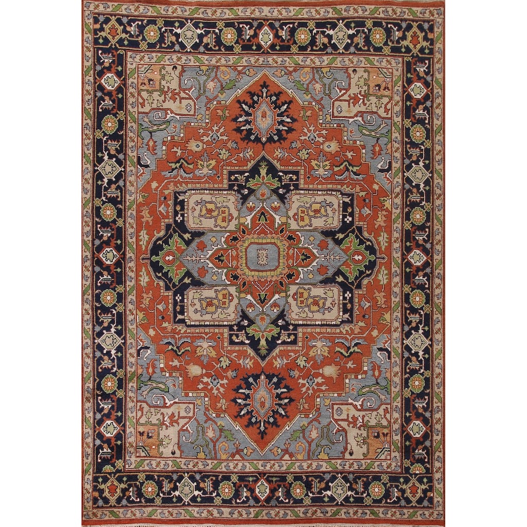 Orange Heriz Serapi Oriental Area Rug Hand-Knotted Wool Carpet - 9'0"x 11'11"