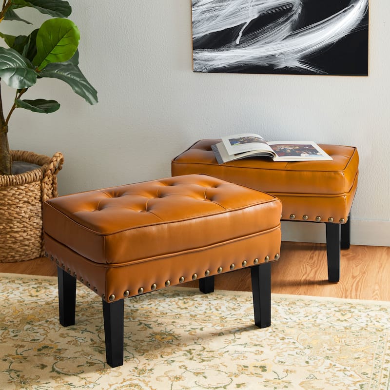 Glitzhome Set of 2 22"W Leatherette Button-tufted Foot Stools Ottomans