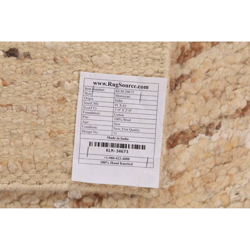 Abstract Moroccan Indian Foyer Rug Hand-Knotted Wool Carpet - 2'0"x 3'0"