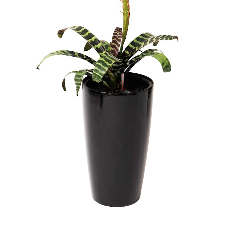 XBrand 21" H Plastic Self Watering Indoor Outdoor Tall Round Planter Pot w/ Glossy Finish - Black