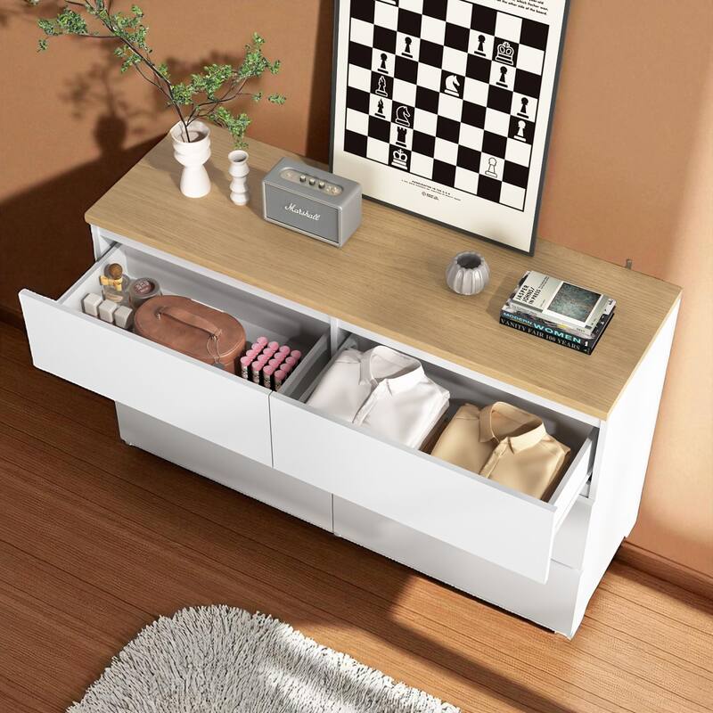 6 Drawer Dresser, Wide Chest of Drawers, Modern Wood Storage Cabinet Clothes Organizer for Bedroom and Entryway