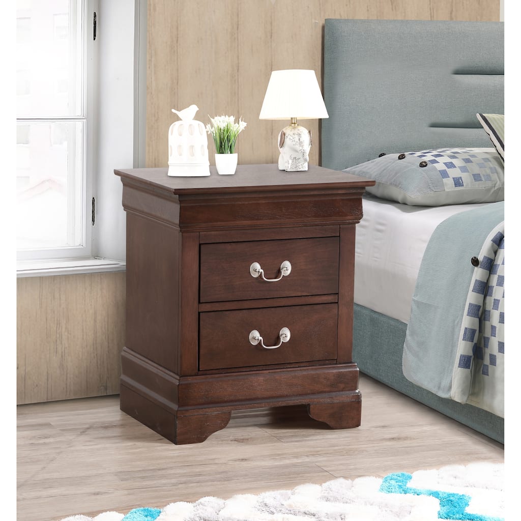 Traditional Nightstand with Carved Bases and Curved Mouldings