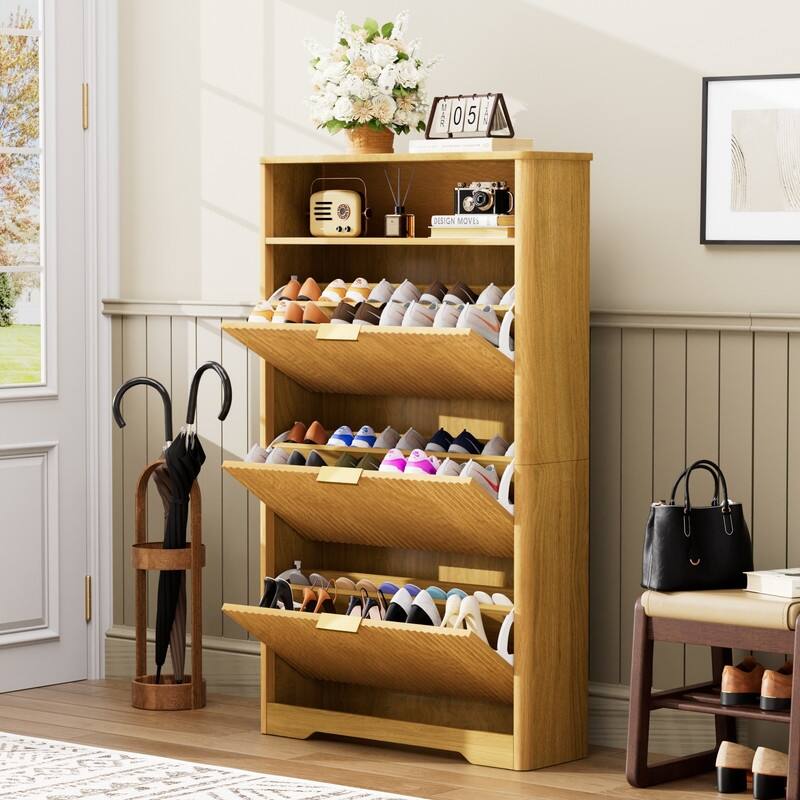 54.4" Tall Free Standing Storage Organizer with Hidden Compartments for Entryway Shoes