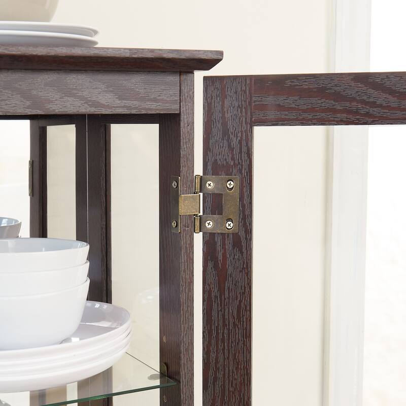 GDFStudio - Traditional Storage Lighted Curio Display Cabinet with Glass Doors and Drawer