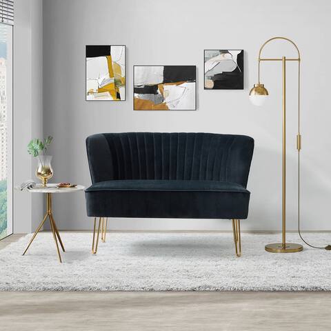 Barto Comfy 45" Metal Legs Curved Sofa 2 Seaters Loveseat with Tufted Back by HULALA HOME