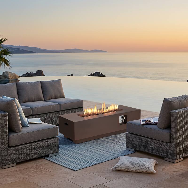 50,000 BTU 30" Outdoor White Round Propane Fire Pit Table and Set