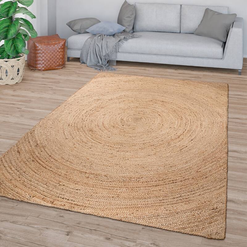 Hand-Woven Jute Rug with Natural Jute Fibers and Circles in Brown