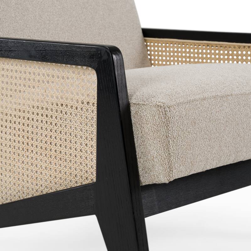 Kratz Modern Beige Fabric & Rattan & Black Walnut Accent Chair