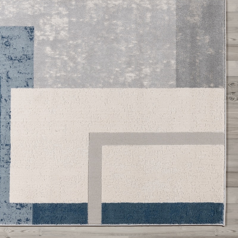 Gertmenian Ethan Abstract Geo Modern Geometric Blue Area Rug