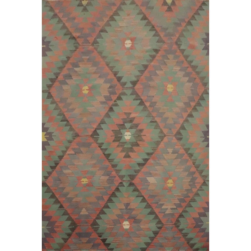 Hand Woven Oriental 100% Wool Carpet Southwestern Tribal Multi-Colored Kilim Area Rug - 7' 1'' X 5' 9''