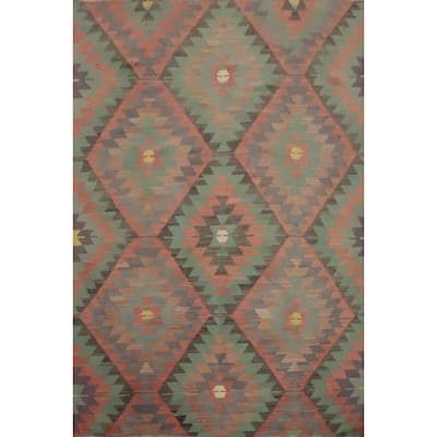Hand Woven Oriental 100% Wool Carpet Southwestern Tribal Multi-Colored Kilim Area Rug - 7' 1'' X 5' 9''