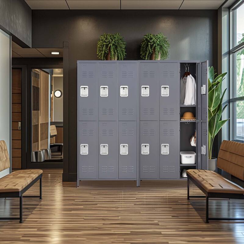 GDFStudio - Trent 6-Door 72" Metal Locker Cabinet with Lock, Heavy-Duty Storage - 6 Door 72"H