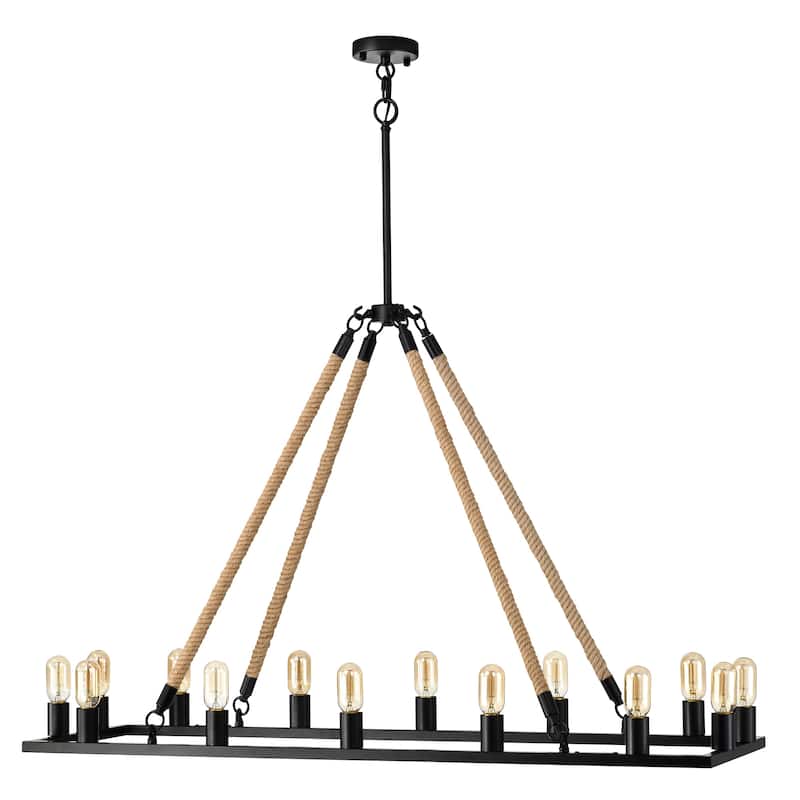 Brann Matte Black 14-Light Linear Kitchen Island Chandelier