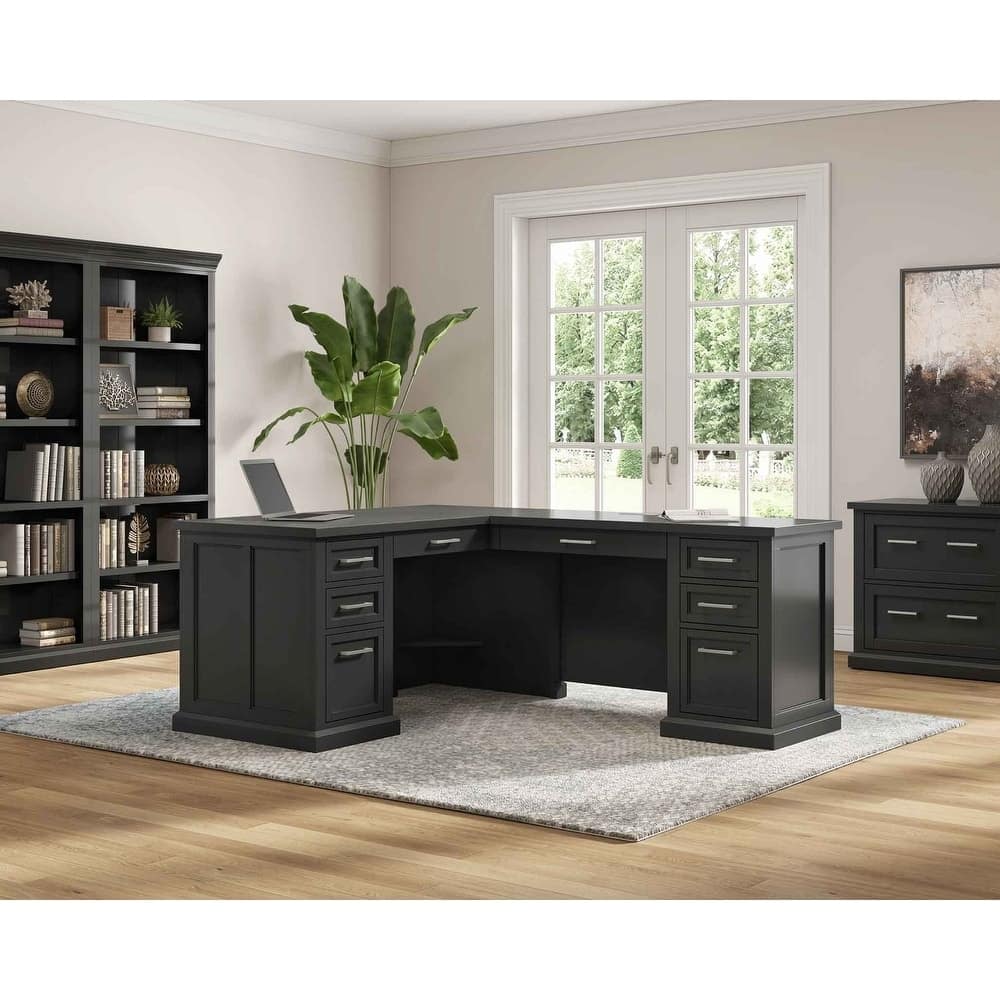 Abby Modern Wood L-Desk and Return - Black