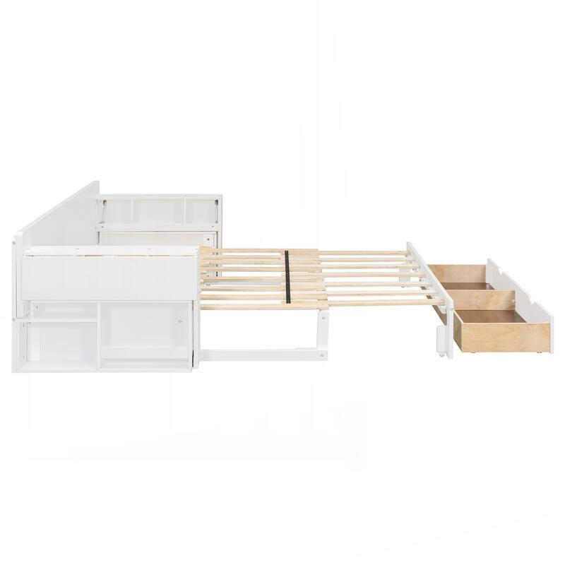 Full Size Daybed with Removable Desk, Storage Drawers & Hydraulic Side Table
