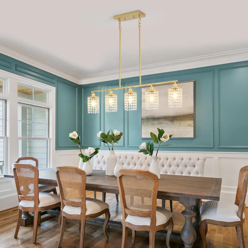 5-Light Modern Pendant Light with Crystal Shade for Dining Room