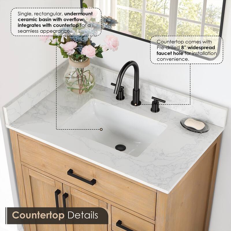 Altair Gavino Bath Vanity with Grain White Composite Stone Top, no Mirror